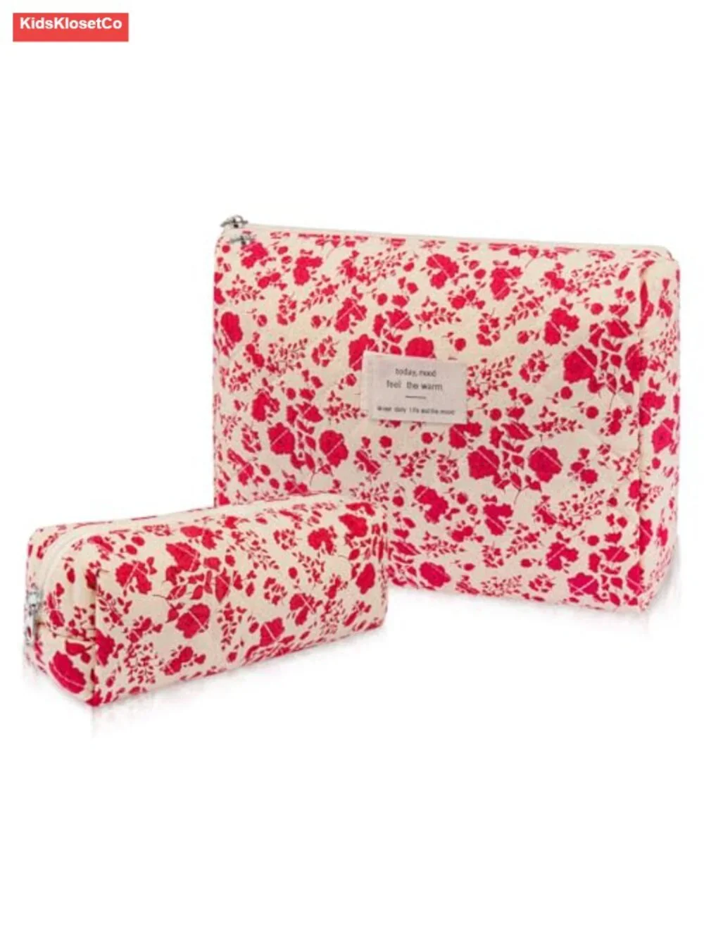 Large Floral Cotton Cosmetic Bag Set with Gold Zippers - Travel Makeup Organizer